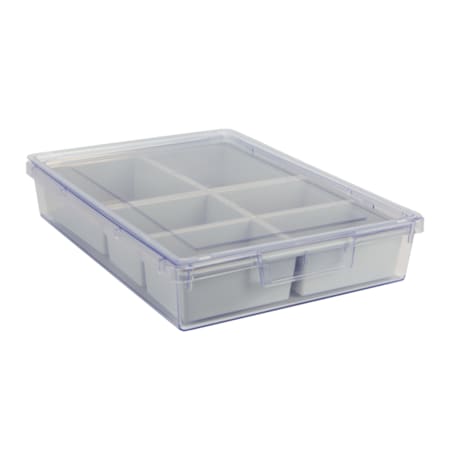 Antimicrobial Slim Line Sgl 3D Tote Tray/Divider & Lid Kit In Clear